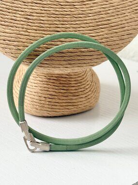 David Yurman Sterling Silver Streamline Double Wrap Light Green Leather Bracelet